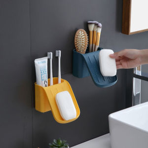 Creative Wall Mounted Soap Holder Multi-function Toothbrush Toothpaste Soap Drain Tray Bathroom Soap Stand