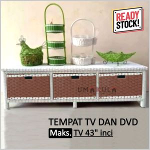Lemari Rak Rotan Sintetis 3 Laci Buffet Bufet Meja TV 43 inci Ruang Tamu Serbaguna Minimalis Terbaru