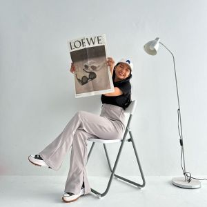 Celana Knit Waffle Slit - Celana Kulot Wanita Highwaist Waffle Knit Korean Style - Losse Pants Kekinian - Basic Sterch Cutbray