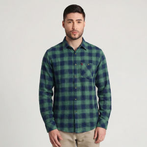 Vanfive Kemeja Pria Flanel Panjang Hijau M947