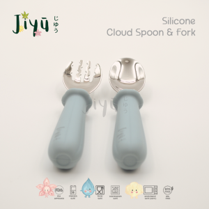 JIYU [JC-010] Silicone Stainless Cloud Spoon & Fork / Sendok & Garpu Silikon Stainless BPA FREE