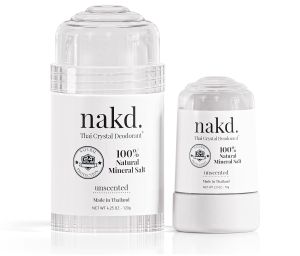nakd. Đá khử mùi Thái Crystal – 2 thanh khử mùi tinh thể muối 4.25 oz. Loại thường + 2.5 oz. Kích thước du lịch – Hoàn toàn tự nhiên không mùi và không chứa nhôm dành cho nữ và nam