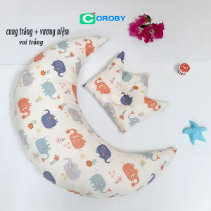 Gối Ôm cho Bé hình ánh trăng ngộ nghĩnh cực đáng yêu 2 lớp chất liệu Cotton siêu mát kèm gối lõm êm ái mềm mịn
