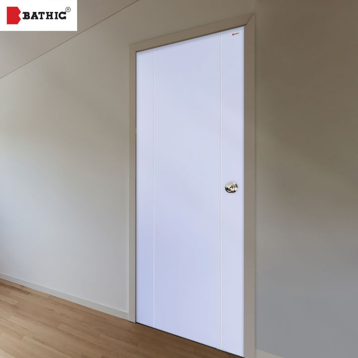 BATHIC ประตู WPC บาธติค รุ่นแผ่นเรียบเซาะร่อง BWC02 ไม่เจาะ ทนทาน กัน ...