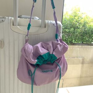 Leisure Lightweight Shoulder Bag Letter Contrast Color Crossbody Bag Large Capacity Nylon Drawstring Bag Girls2026