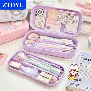 [COD] ZTOYL กล่องดินสอสองชั้นสำหรับนักเรียนน่ารัก Morandi เรียบง่ายความจุมากกล่องดินสอสองชั้นอุปกรณ์จัดระเบียบเครื่องเขียนลายการ์ตูนอุปกรณ์การเรียน