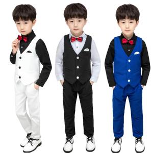 lontakids 2-11 Years Boys Gentlemen Formal Suit Kids 4Pcs Long Sleeve Shirt+ Vest+Pants+Bowtie Clothing Set