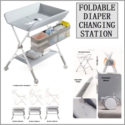 NEW DESIGN! Foldable Diaper Changing Station / Diaper Change Table for Baby. Comes with Wheels. Foldable and Adjustable Height