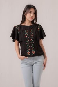 RIMINI - Atasan Wanita Blus Holiday Bordir Bunga S-XL - Yizhen Top 85679