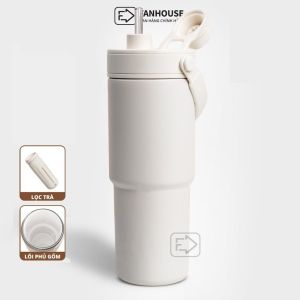 Ly giữ nhiệt Simply Inox 316 Phủ Sứ 735ml ống hút thủy tinh cốc giữ nhiệt Fan House khắc tên