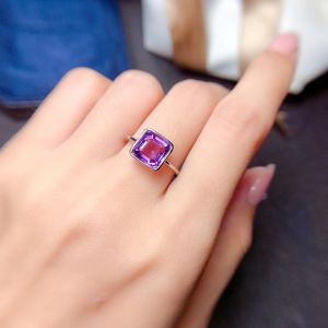 New purple amethyst gemstone ring squar natural gem real 925 silver girl souvenir gift