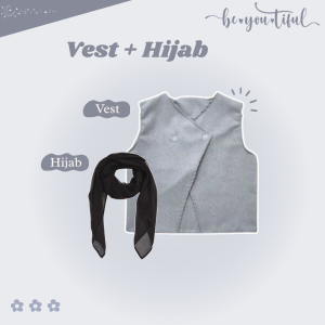 One Set 3in1 Setelan Remaja Kekinian | Korean Series | OOTD | Vest + Manset + Celana + Hijab - CM93N