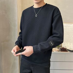Mens T-shirt round neck long sleeved sweatshirt fashion trend new loose solid color versatile youth top