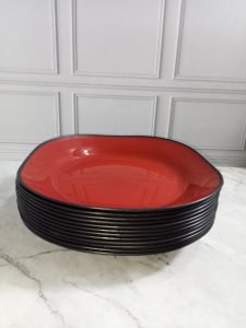 PROMO 1 LUSIN ISI 12 PCS Piring Ramen Segi 9" 542 CNP / Piring Makan Plastik Segi Ramen PREMIUM jepang Osaka Tebal - Merah