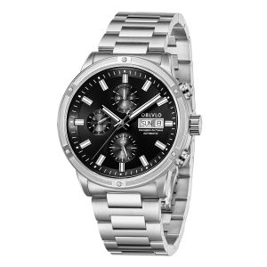 (OFFICIAL 3 Yrs WARRANTY) OBLVLO CM Stainless Steel Strap Waterproof Annual Calendar Monthly Calendar Automatic Mechanical Mens Business Watch