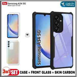 Paket 3in 1 Soft Case Samsung Galaxy A02s 2020 / A54 5G / A34 5G / A23 5G Soft Hard Free Tempered Glass Dan Garskin