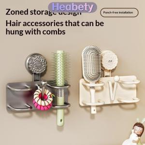 Heabety Wall-Mounted Comb Storage Rack Suction Cup Bathroom Hair Tie Holder No-Drilling Needed Hairband Holder Plastic Organizer
