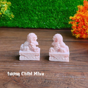 Cặp tượng Kỳ Lân ngồi bệ đá mẫu đá trắng hồng có ánh kim