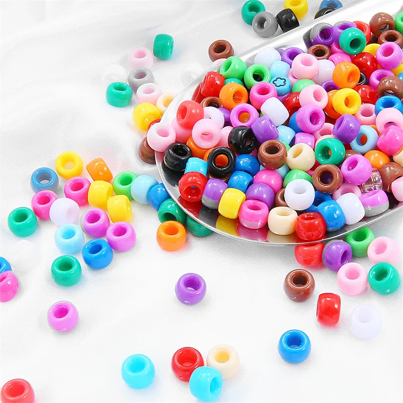 100Pcs 9x6mm Solid Color Acrylic Flat Round Beads Big Hole Spacer