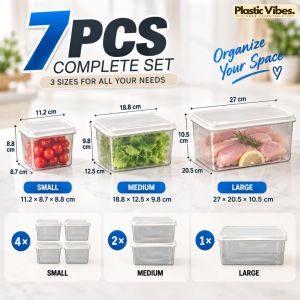 7PCS Kitchen Food Storage Container Set Clear Plastic Containers with Lids Food Keeper Refrigerator Pantry Organizer Home