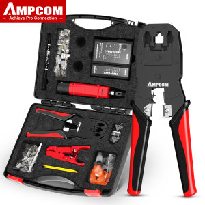 Ampcom RJ45 Bộ dụng cụ bấm cốt RJ45 crimper kiểm tra mạng Lan công cụ thiết lập cáp Ethernet vũ nữ Thoát y bút tách vỏ dây điện RJ45 RJ11 kết nối 12 trong 1 cáp Bộ sửa chữa