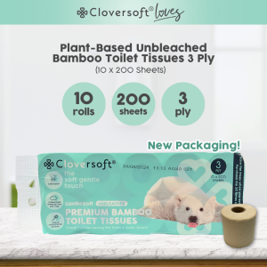 ❤️ Cloversoft Loves Unbleached Bamboo Toilet Paper Roll Tissue 3 Ply 200 Sheets [10 rolls]
