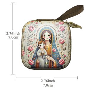 ANAMA Virgin Mary Prayer Rosary Storage Bag 7x7cm Zippered Christian Jewelry Box Portable Elegant Religious Articles Devotees