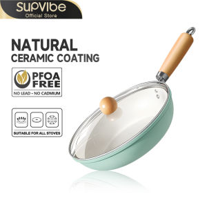 SUPVIBE 24cm Nonstick Frying Pan - 100% PFOA-Free Healthy Cookware with Tempered Glass Lid Universal Stove Compatibility
