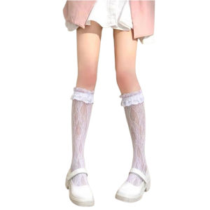 Lolita 1Pair Style Calf Socks Floral Lace Design Classic White For Women