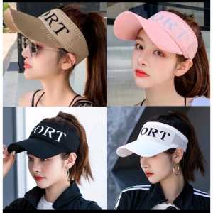 GUK Topi Wanita Knit Visor SPORT Baseball Cap Topi SPORTS Olahraga Rajut Katun Topi Pantai Sunshade COD
