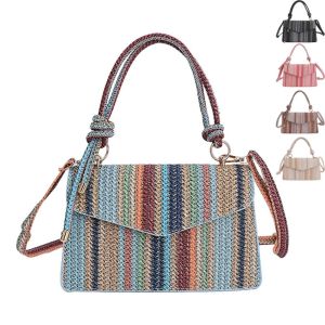 JURHOMIE Striped Pattern Straw Crossbody Bags Boho Lightweight Single Shoulder Bag Fashion Handbag Women