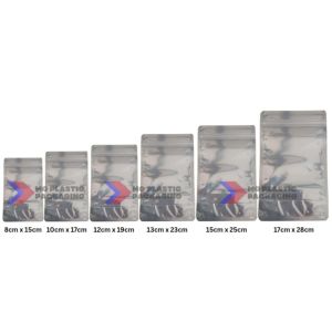 Stand up pouch half silver clear with resealable ziplock 50-100pcs