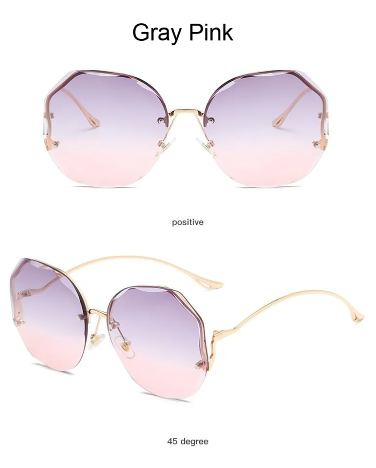Irregular Round Sunglasses Women Brand Designer Gradient Fashion Sunglasses  Women Rimless Metal Curved Temple Oculos De Sol