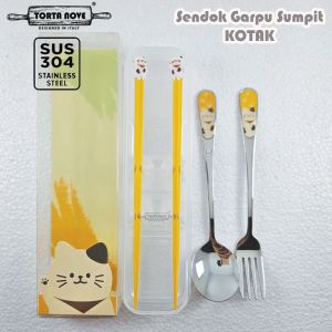 Sendok garpu set stainless 304 tebal korea Travel dengan kotak Alat makan anak sekolah dewasa