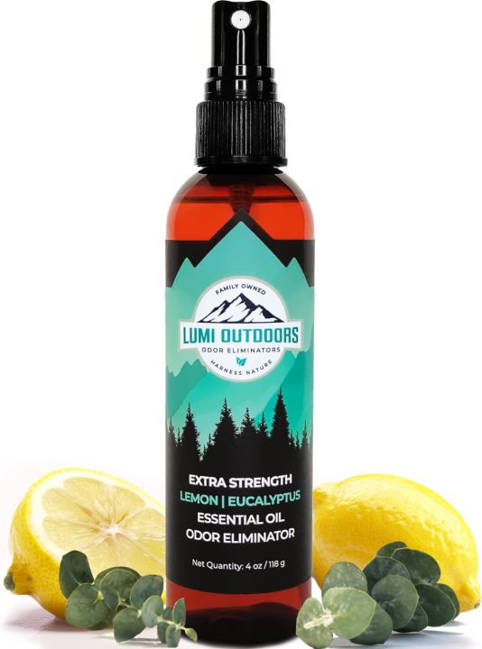 Lumi Outdoors Shoe Deodorizer & Foot Odor Eliminator Spray - Natural Shoe Smell Remover - Extra Strength Eucalyptus Lemongrass Freshener 118g