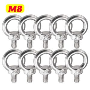 10Pcs Lifting Eye Bolts Stainless Steel Eye Bolt Nuts Screw Ring Eyebolt Ring Wire Rope Fixing Bolt Screw Heavy Duty Hole Hooking Nut