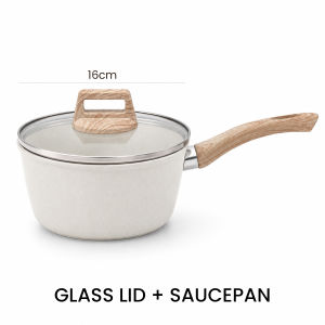 Nipiin Milk Pot Non-stick Pot with Glass Lid Wood Handle Soup Pot Multi-use Deep Pot for Kitchen