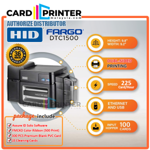 HID FARGO DTC1500 DUAL SIDED USB & ETHERNET ID CARD PRINTER MACHINE FREE RIBBON + CLEANING KITS + PVC CARD + SOFTWARE + PHYSICAL RIBBON VOUCHER RM200 CARDPRINTERMALAYSIA