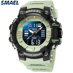 SMAEL Top Brand Fashion Luxury Digital Dual Display Watch Waterproof PU Strap LED Light Running Second Sports Casual Mens Watch