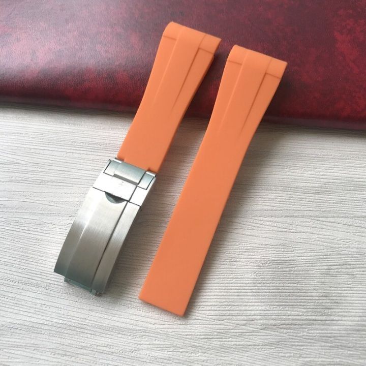 21mm Orange Curved End Soft RB Silicone Rubber Watchband For rolex