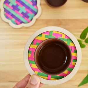 VALER Eco-Friendly Bamboo Coaster DIY Natural Wood Pre-cut Woven Coaster Pack Creative Art Craft Multicolor Handmade Cup Mat Parent-Child