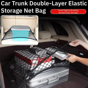 Car Trunk Net Bag Universal Anti-Slip Elastic Fabric Hanging Style Fixed Net Organizer Car Storage Bag