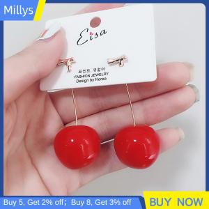 Millys ต่างหูเชอร์รี่สีแดงสำหรับผู้หญิงใหม่1คู่เหมาะสำหรับผู้หญิงที่มีบุคลิกน่ารักต่างหูปาร์ตี้สำนักงาน