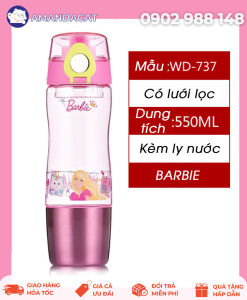 Bình nước cao cấp 4in1 chính hãng DISNEY 550ml Bình nước quai chữ U có khay lọc trà không rỉ nước đế tháo ra làm ly nước nhựa PP nhựa PC an toàn chịu nhiệt tốt Bình nước cho bé đi học đi chơi