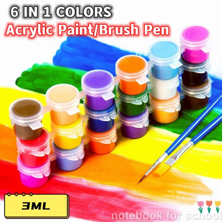 3ML Acrylic Paint 6 Colors Watercolor Poster Paint Brush Pen Drawing