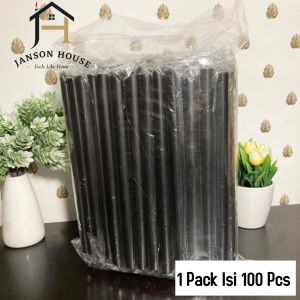Sedotan Plastik Boba Hitam Steril Ukuran 12mm x 21cm Isi 100 Pcs