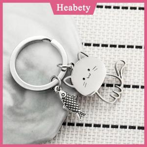Heabety Phim hoạt hình vui nhộn mèo cá Keychain vài người yêu thích thép không gỉ Keyring đáng yêu Mặt dây chuyền Móc Chìa Khóa Ngày Valentine quà tặng trang sức