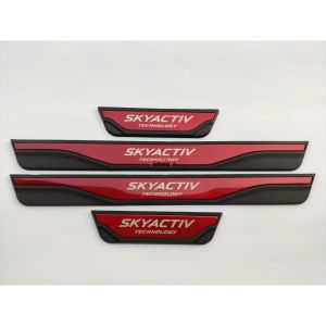 Car Door Sill Strip for Mazda 3 6 CX30 CX5 2013-2026 Accessories Universal Rubber Anti-Scratch Threshold Guards Stainless Steel Scuff Plates Protector Sticker Cover 4pcs Auto Parts
