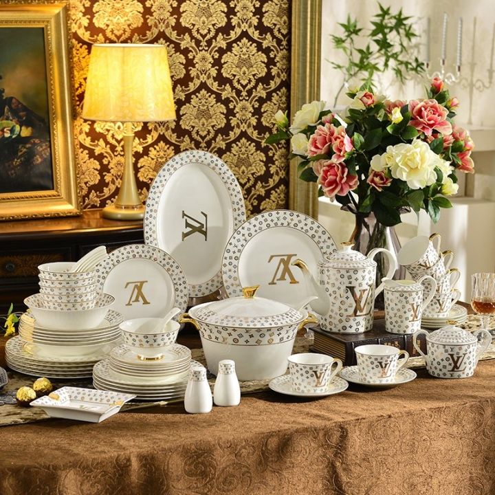 Elegant Luxury Gold Mosaic Plate Tea Set Cup Saucers Dinnerware
