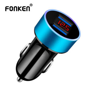 Bộ Sạc Xe Hơi FONKEN 3.1A USB 2 Cổng Sạc Điện Thoại Màn Hình LED Sạc Nhanh Bộ Chuyển Đổi Micro Type C Phổ Biến